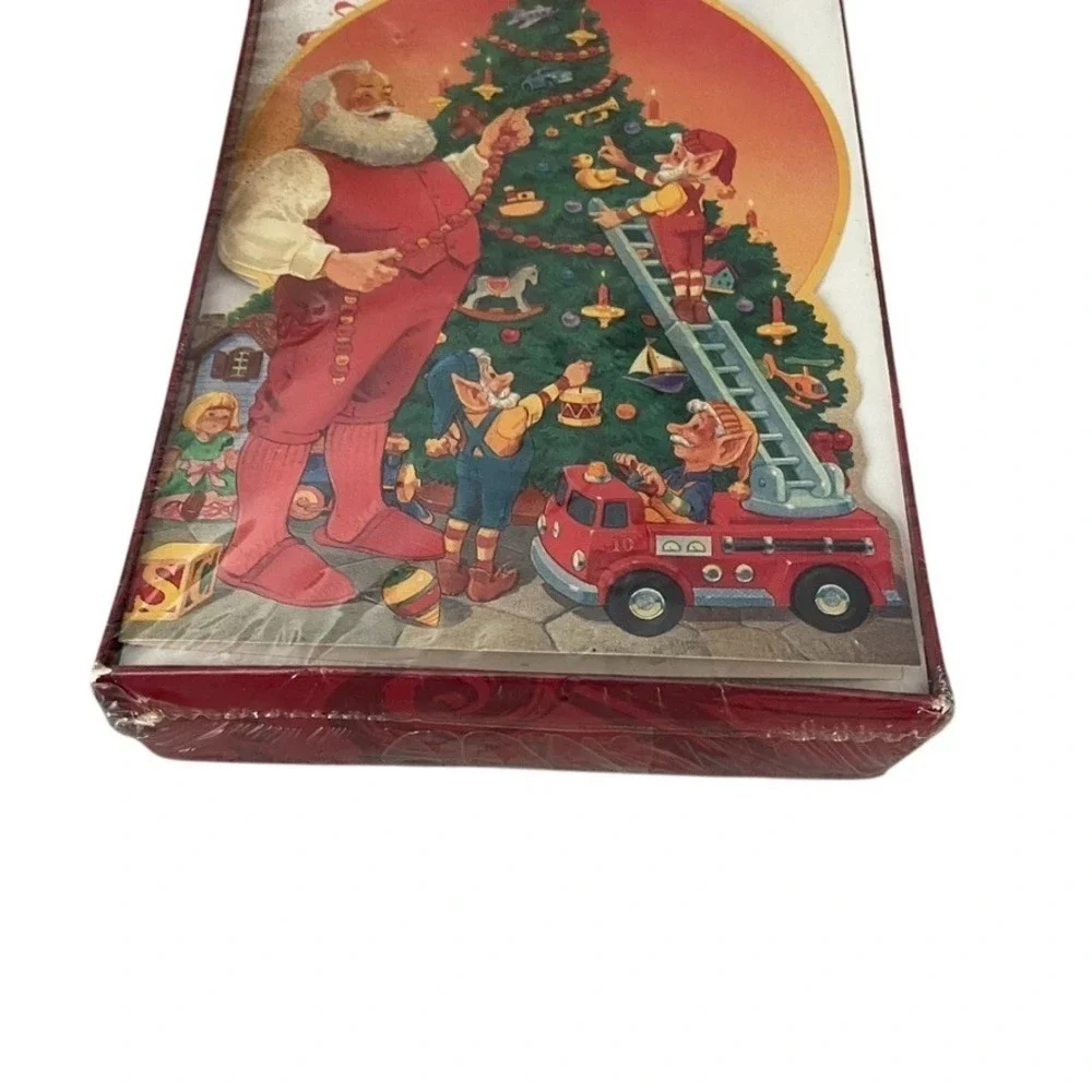 Gibson Santa Tree Elves Vintage Christmas Cards Set of 20 NOS Made in USA Sealed